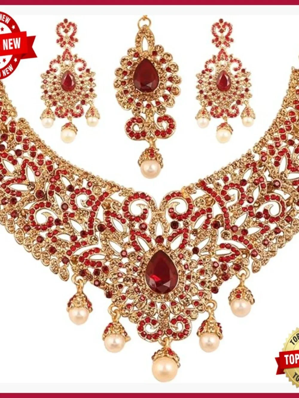 Studded Filigree Hasli Necklace Set With Earrings Heavy Bridal Jewelry